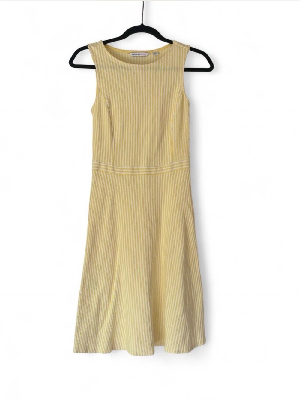 Isaac Mizrahi Live Yellow & White Striped A-Line Dress Yellow Sleeveless Dress - Picture 3 of 8